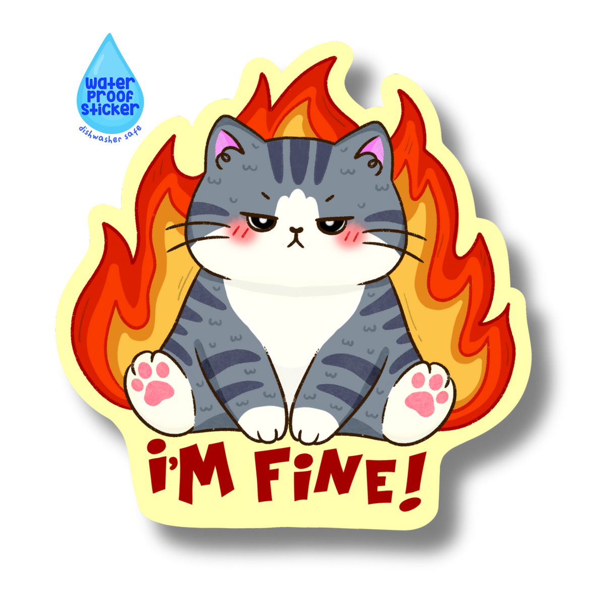 Fine cat on fire vinyl sticker