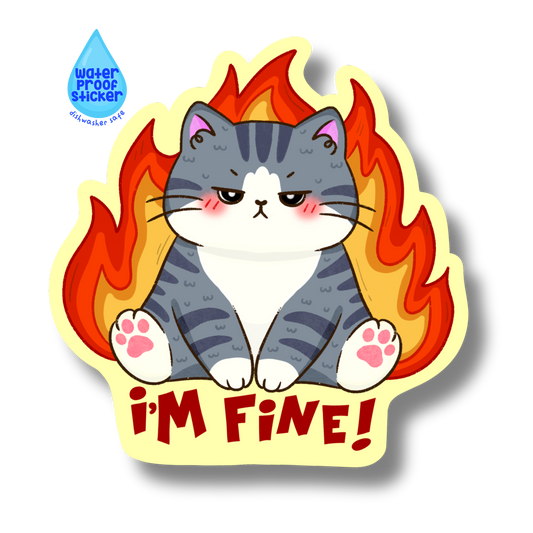Fine cat on fire vinyl sticker