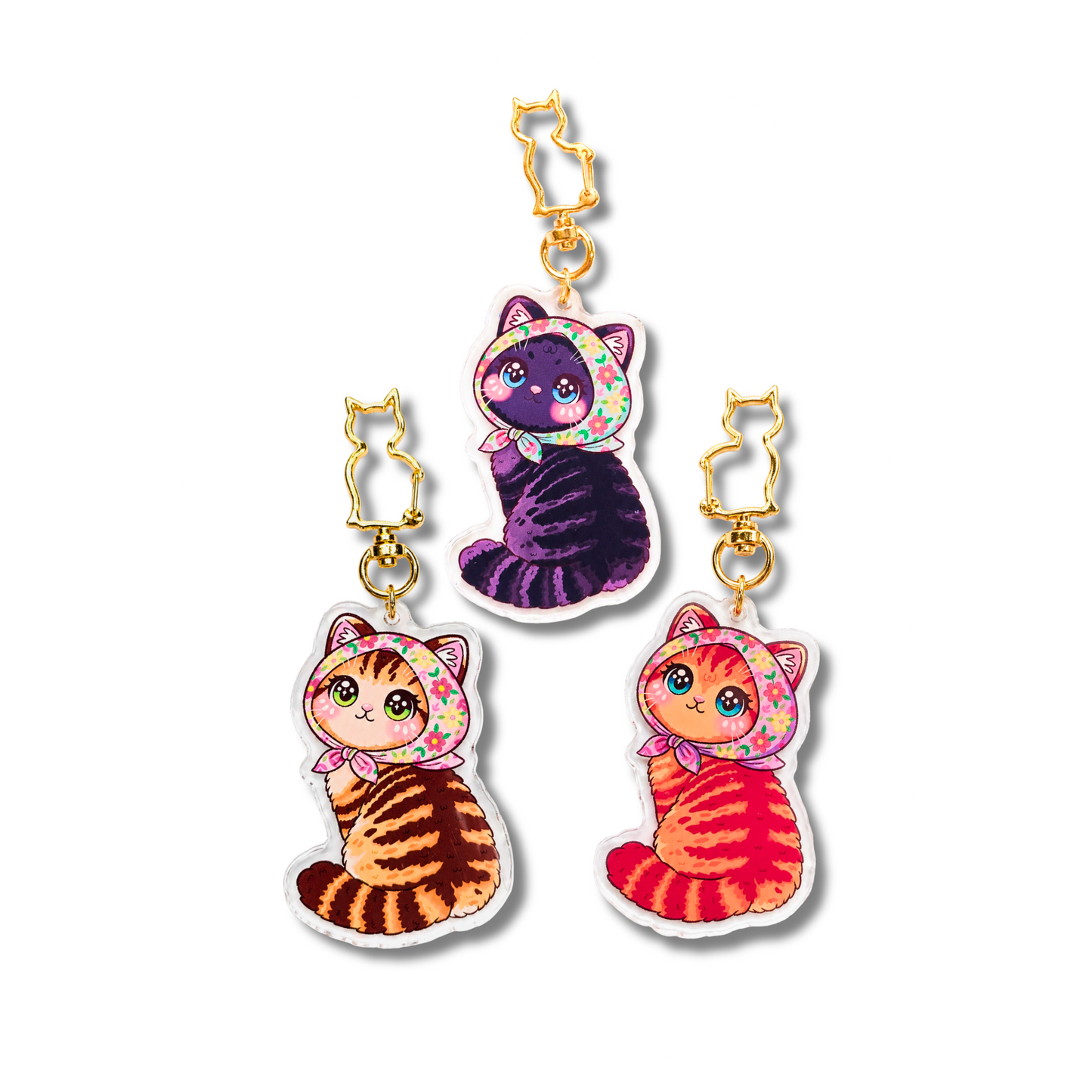 Floral Scarf Cat Acrylic Keychains