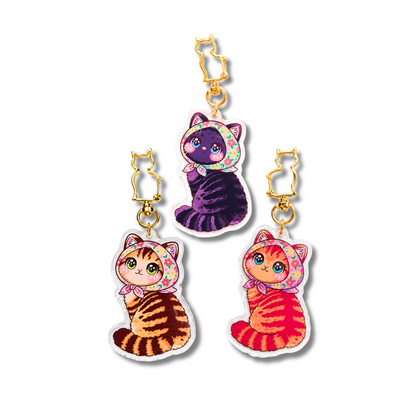 Floral Scarf Cat Acrylic Keychains