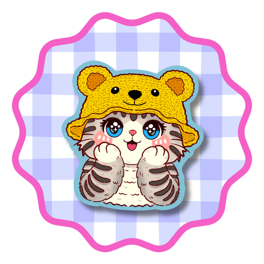 Pooh Hat Cat Vinyl Sticker