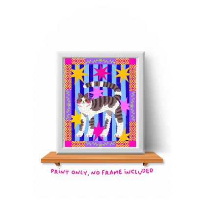 Grey Cat Art Print - 8"x10"