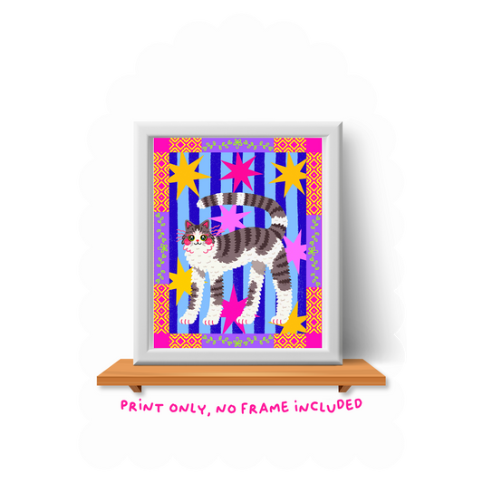 Grey Cat Art Print - 8"x10"