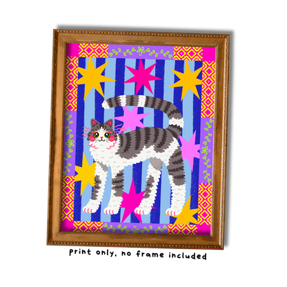 Grey Cat Art Print - 8"x10"